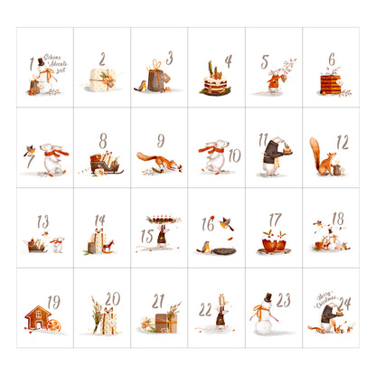 Adventskalender zum Befüllen Säckchen aus Stoff 1-24 Weihnachtskalender zum Aufhängen Tierische Weihnachten