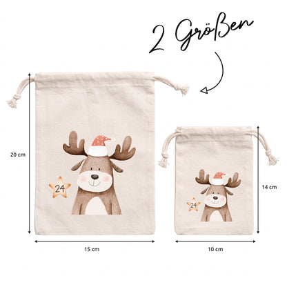 Adventskalender zum Befüllen Säckchen aus Stoff 1-24 Weihnachtskalender zum Aufhängen Tierzauber