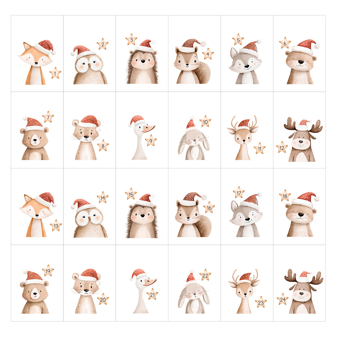 Adventskalender zum Befüllen Säckchen aus Stoff 1-24 Weihnachtskalender zum Aufhängen Tierzauber