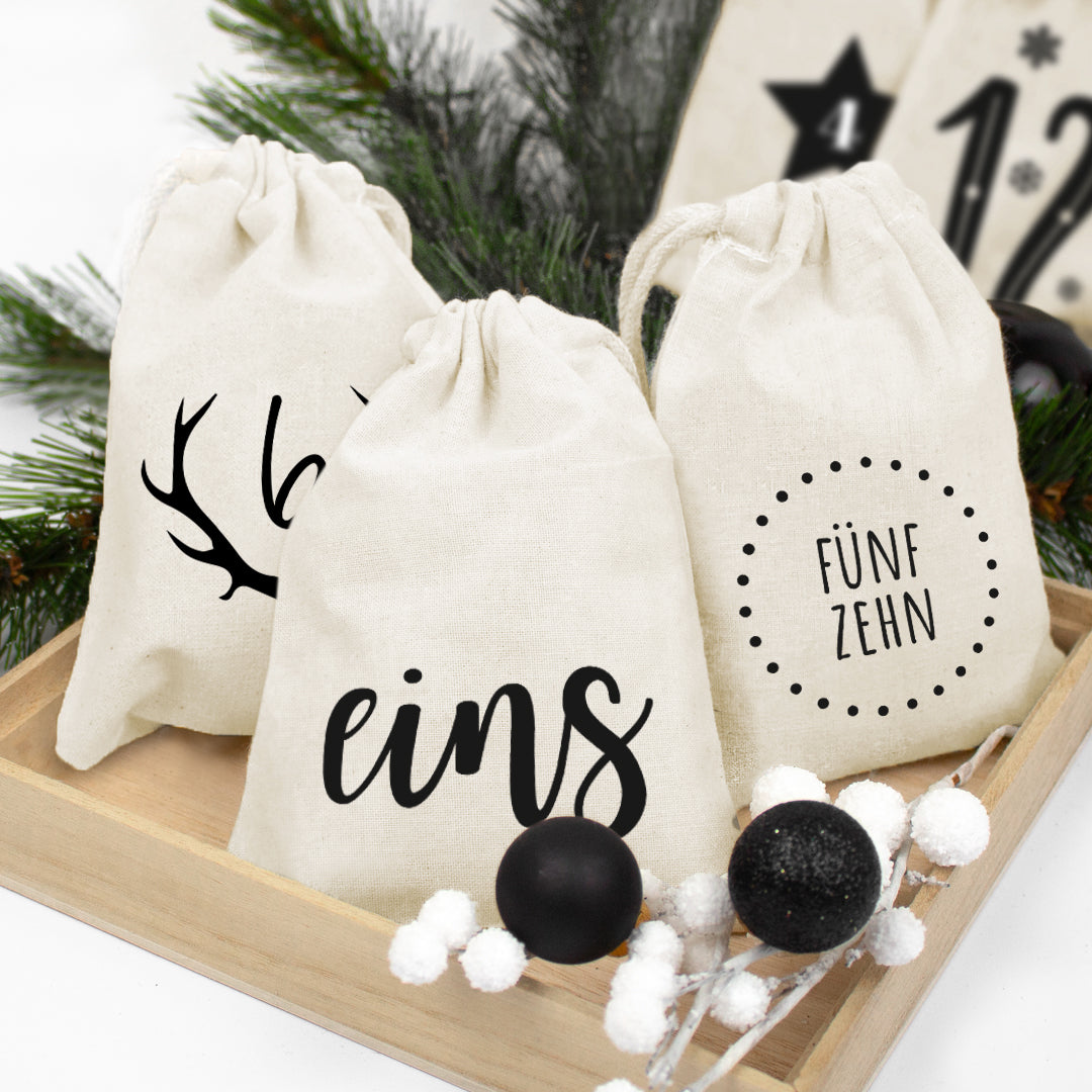 Adventskalender zum Befüllen Säckchen aus Stoff 1-24 Weihnachtskalender zum Aufhängen modern