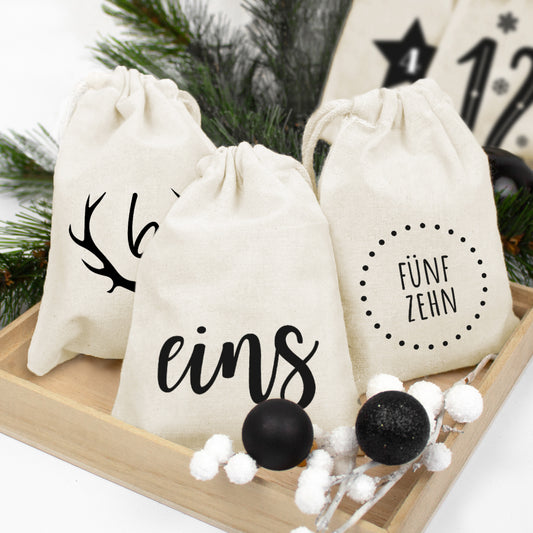 Adventskalender zum Befüllen Säckchen aus Stoff 1-24 Weihnachtskalender zum Aufhängen modern