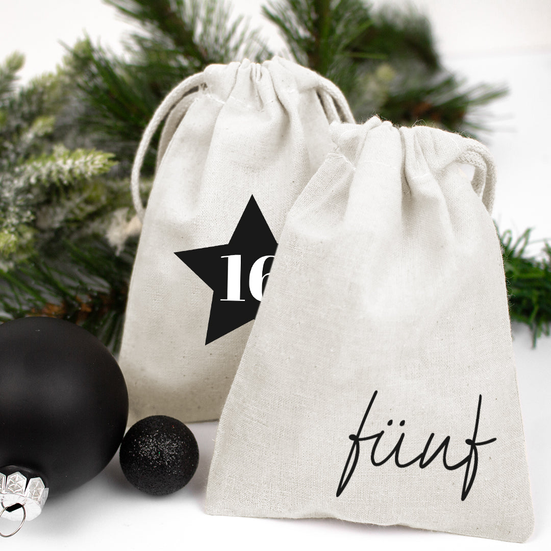 Adventskalender zum Befüllen Säckchen aus Stoff 1-24 Weihnachtskalender zum Aufhängen modern