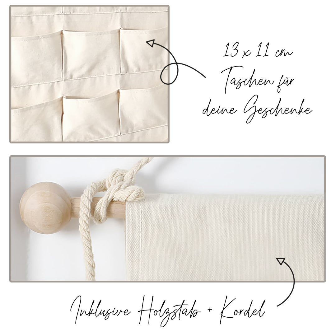 Adventskalender zum Befüllen Wandkalender aus Stoff zum Aufhängen personalisierbar mit Wunschname XXL Weihnachtstiere