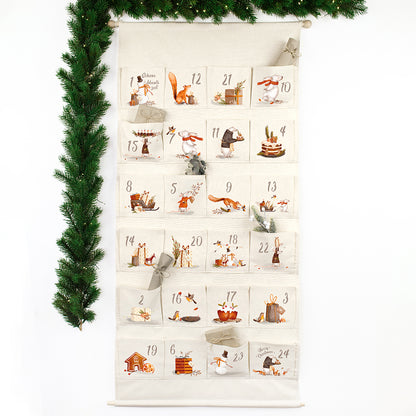 Adventskalender zum Befüllen Wandkalender aus Stoff zum Aufhängen personalisierbar mit Wunschname XXL Tierische Weihnachten