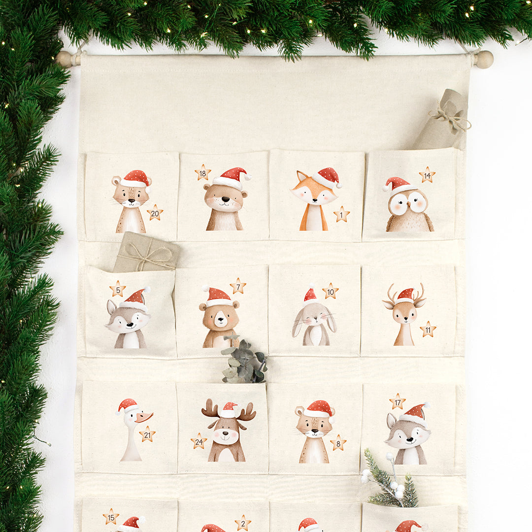 Adventskalender zum Befüllen Wandkalender aus Stoff zum Aufhängen personalisierbar mit Wunschname XXL Tierzauber