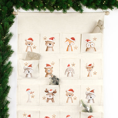 Adventskalender zum Befüllen Wandkalender aus Stoff zum Aufhängen personalisierbar mit Wunschname XXL Tierzauber