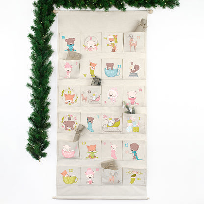 Adventskalender zum Befüllen Wandkalender aus Stoff zum Aufhängen personalisierbar mit Wunschname XXL Weihnachtstiere