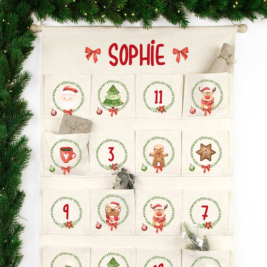 Adventskalender zum Befüllen Wandkalender aus Stoff zum Aufhängen personalisierbar mit Wunschname XXL Weihnachtszeit
