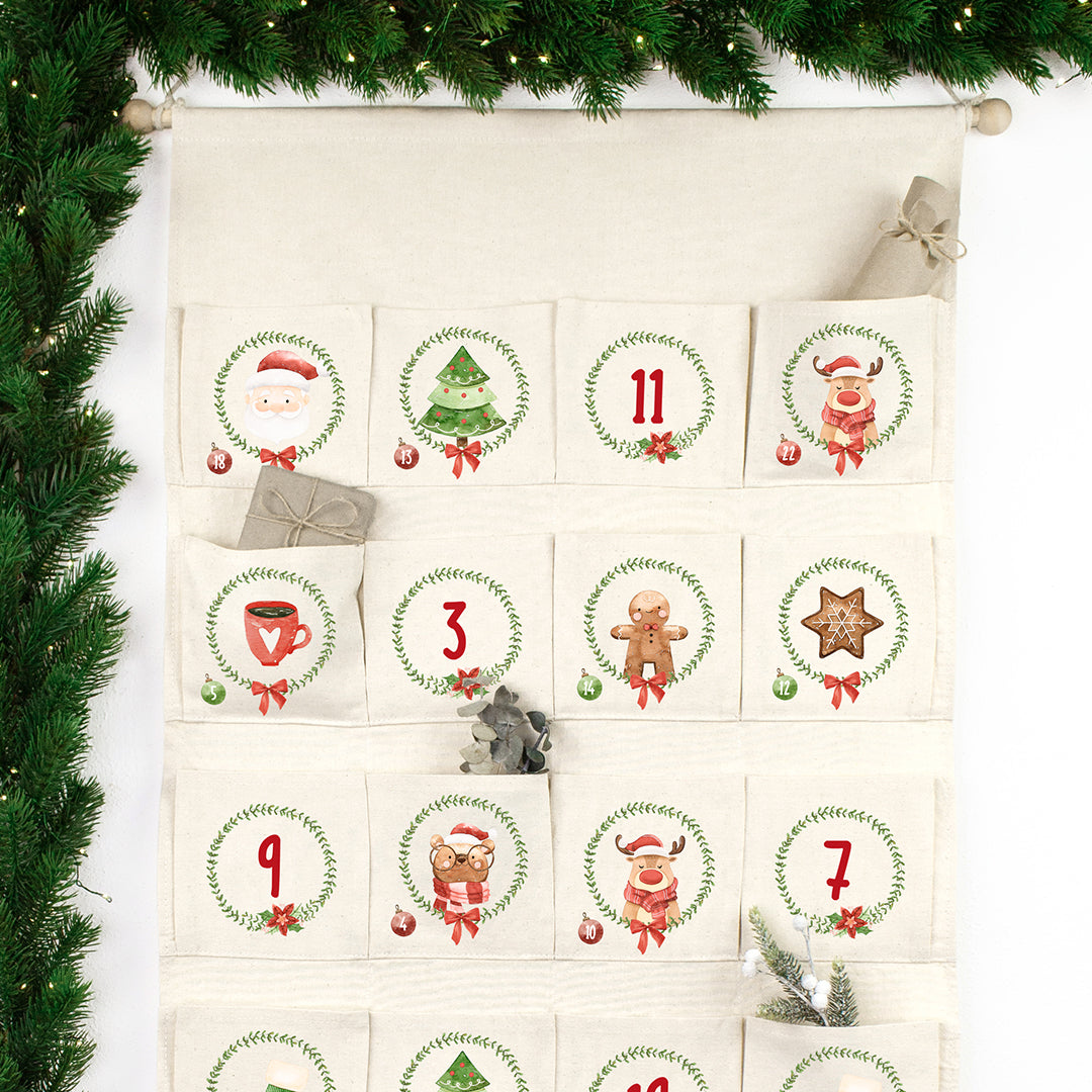 Adventskalender zum Befüllen Wandkalender aus Stoff zum Aufhängen personalisierbar mit Wunschname XXL Weihnachtszeit