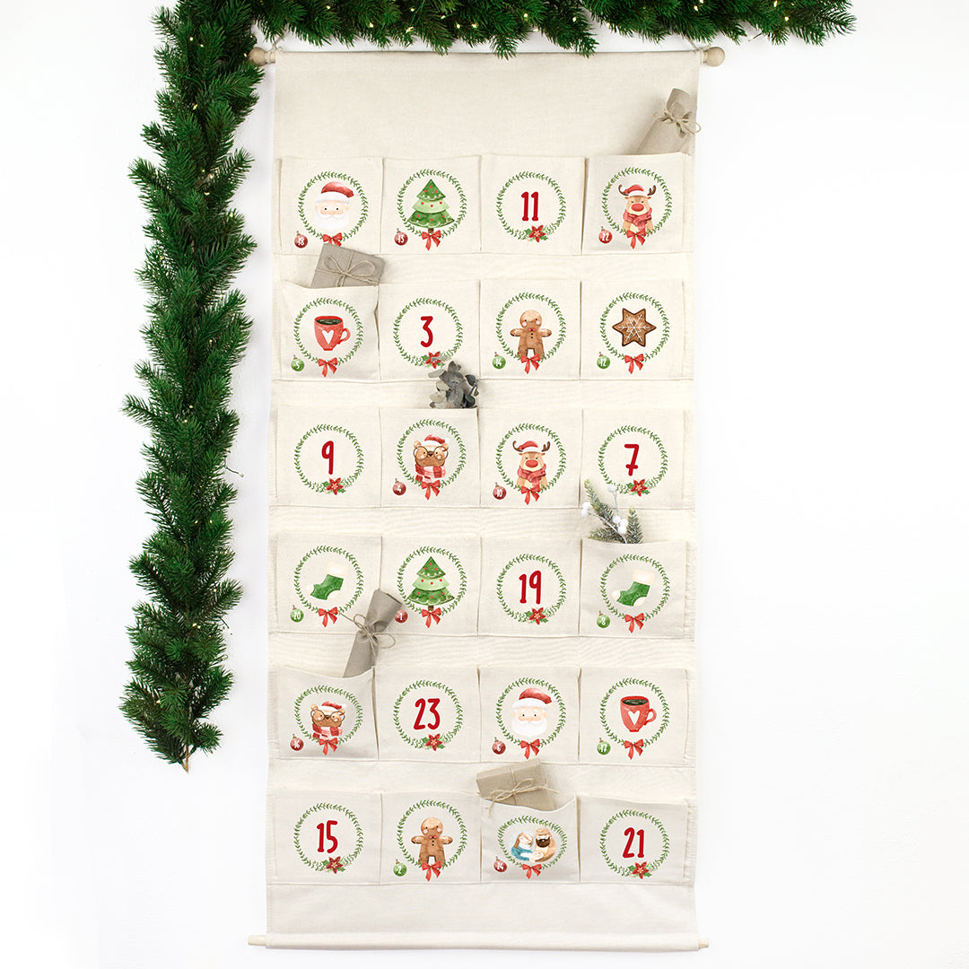 Adventskalender zum Befüllen Wandkalender aus Stoff zum Aufhängen personalisierbar mit Wunschname XXL Weihnachtszeit