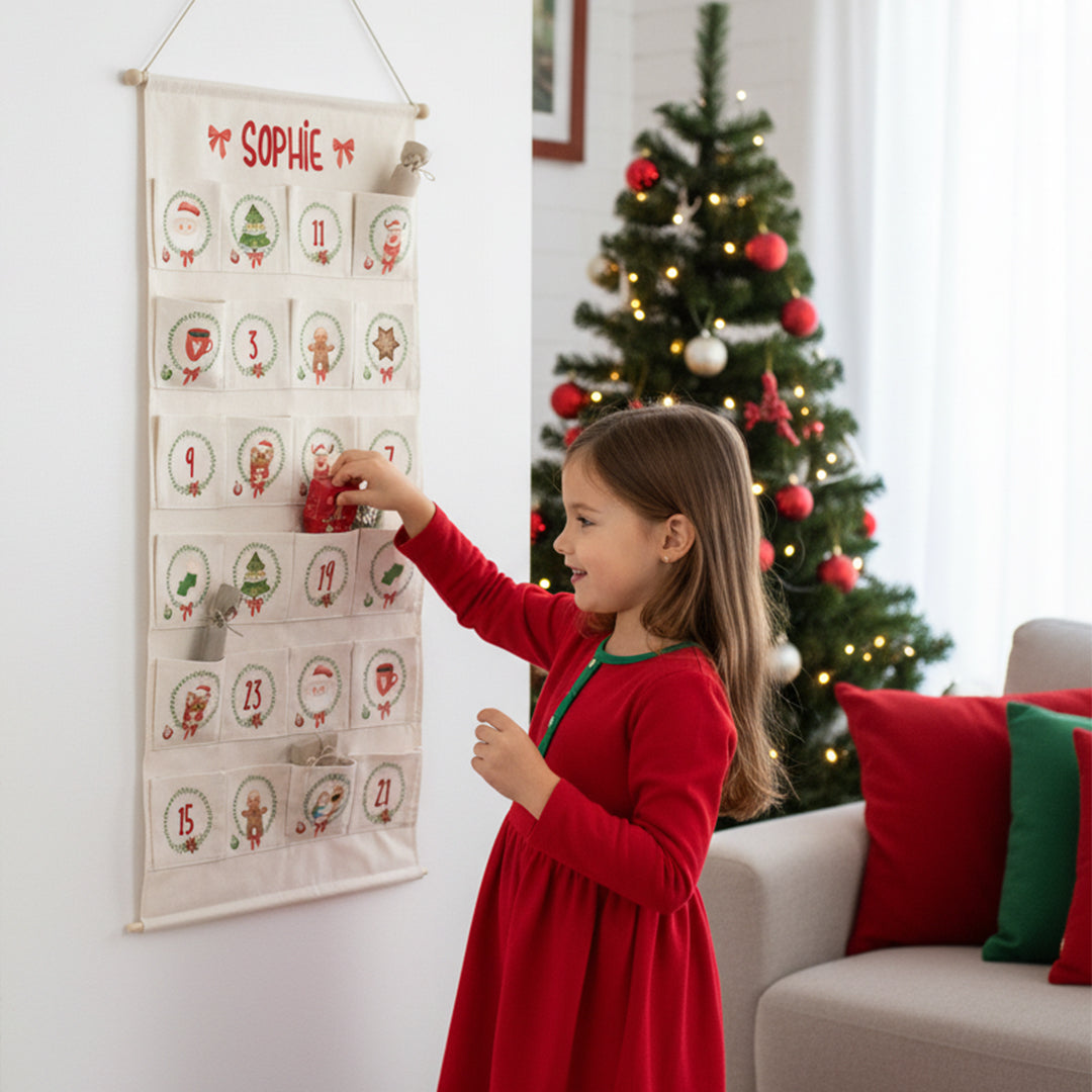 Adventskalender zum Befüllen Wandkalender aus Stoff zum Aufhängen personalisierbar mit Wunschname XXL Weihnachtszeit