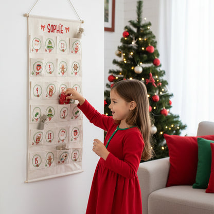 Adventskalender zum Befüllen Wandkalender aus Stoff zum Aufhängen personalisierbar mit Wunschname XXL Weihnachtszeit