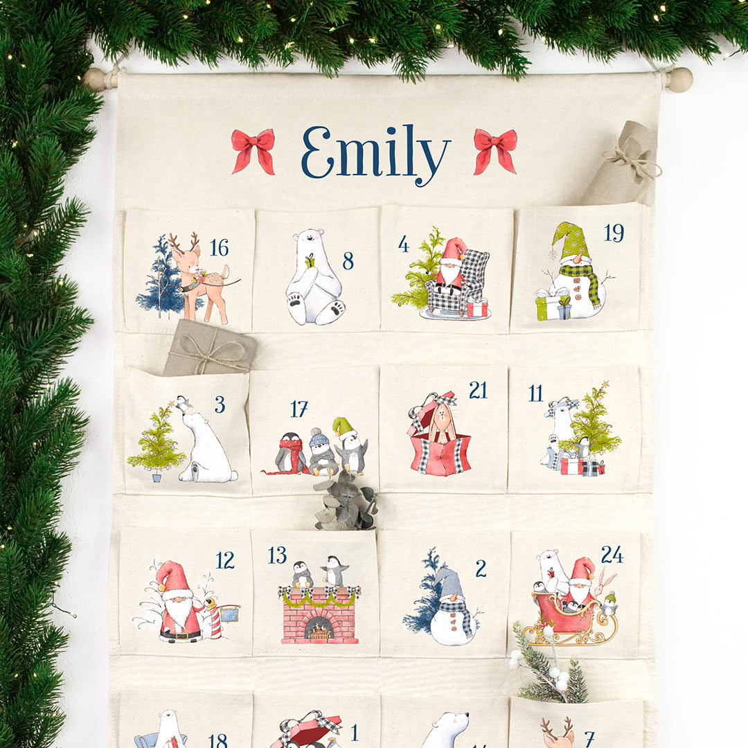 Adventskalender zum Befüllen Wandkalender aus Stoff zum Aufhängen personalisierbar mit Wunschname XXL We love Christmas