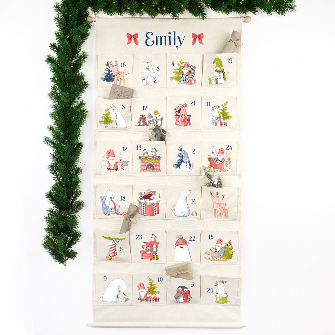 Adventskalender zum Befüllen Wandkalender aus Stoff zum Aufhängen personalisierbar mit Wunschname XXL We love Christmas