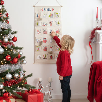 Adventskalender zum Befüllen Wandkalender aus Stoff zum Aufhängen personalisierbar mit Wunschname XXL We love Christmas