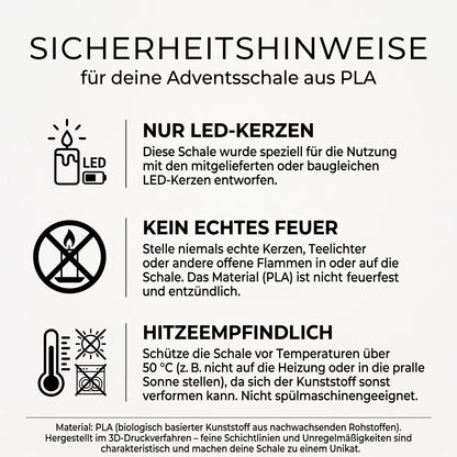 Adventskranz modern aus Holz Kerzenhalter Set Skandi Adventsleiste 3D-Druck mit LED-Kerzen Kerzen