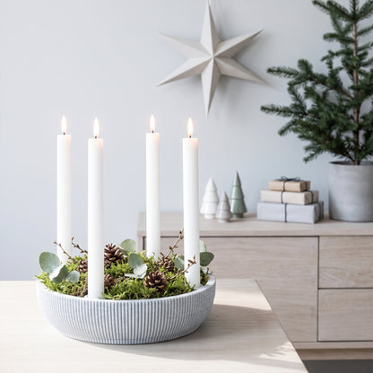 Adventsschale Skandi Adventskranz modern Dekoschale Kerzenhalter LED Weihnachtsdeko Sprenkel-Optik