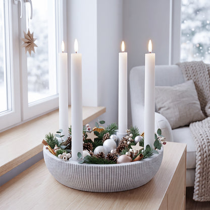 Adventsschale Skandi Adventskranz modern Dekoschale Kerzenhalter LED Weihnachtsdeko Sprenkel-Optik