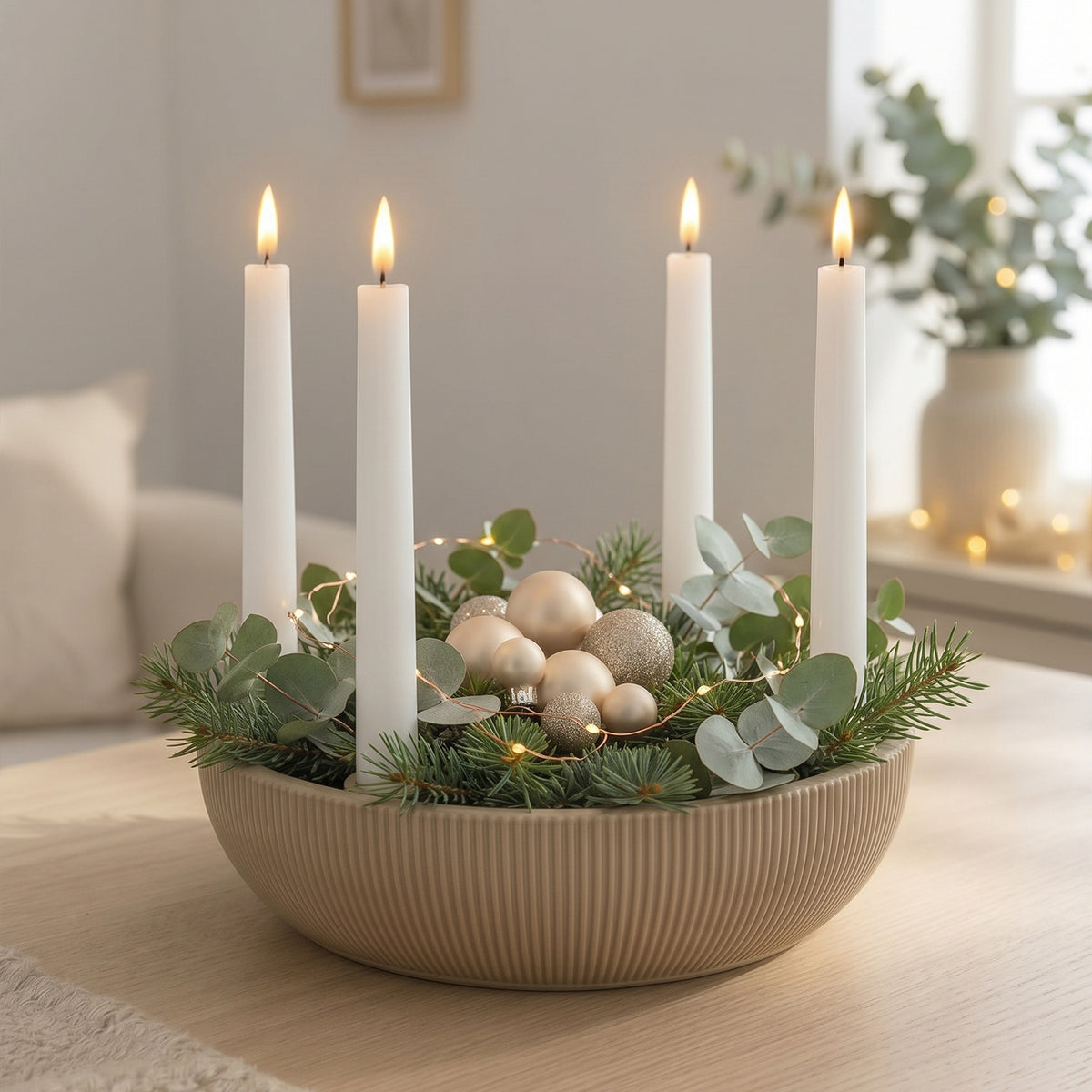 Adventsschale Skandi Adventskranz modern Dekoschale Kerzenhalter LED Weihnachtsdeko