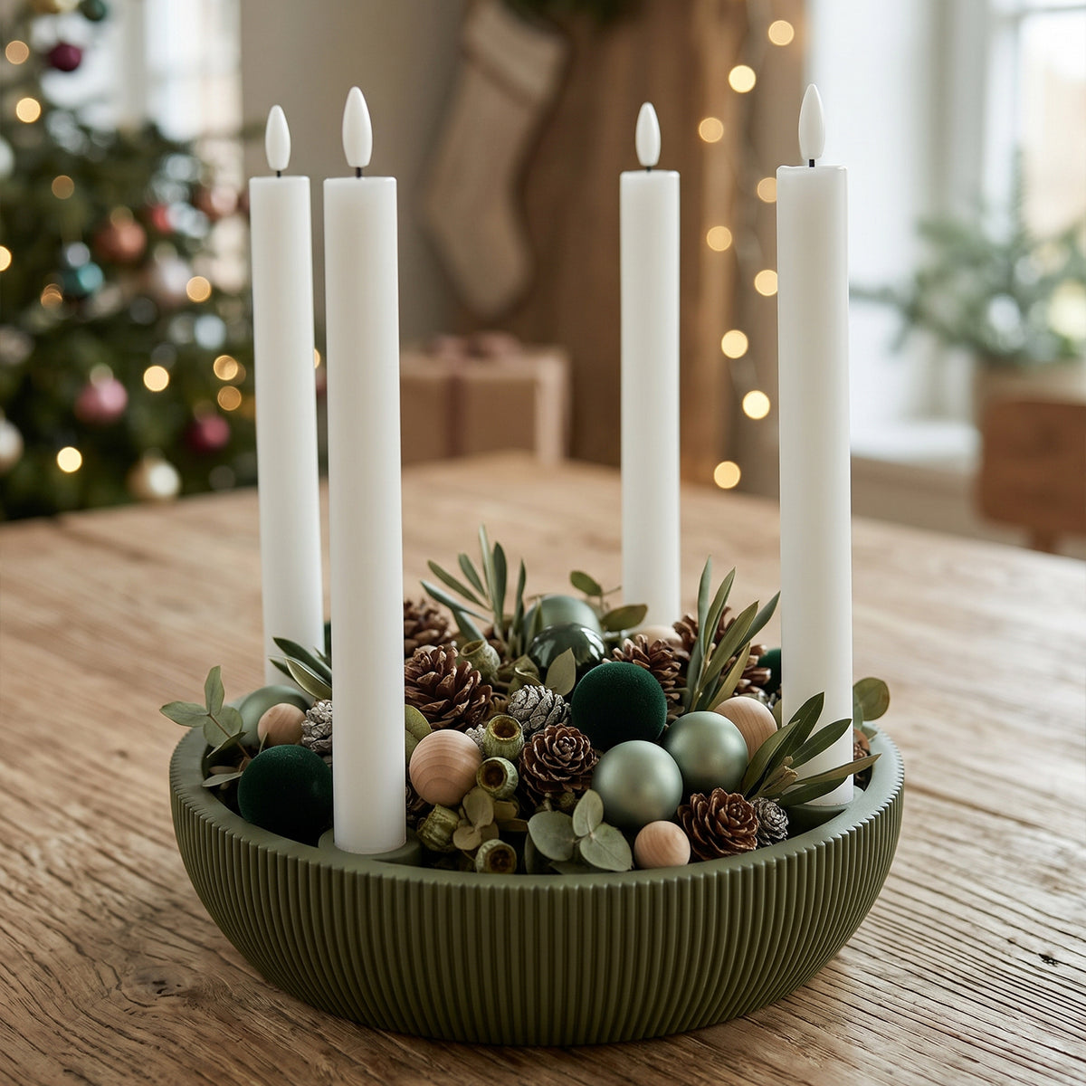 Adventsschale Skandi Adventskranz modern Dekoschale Kerzenhalter LED Weihnachtsdeko