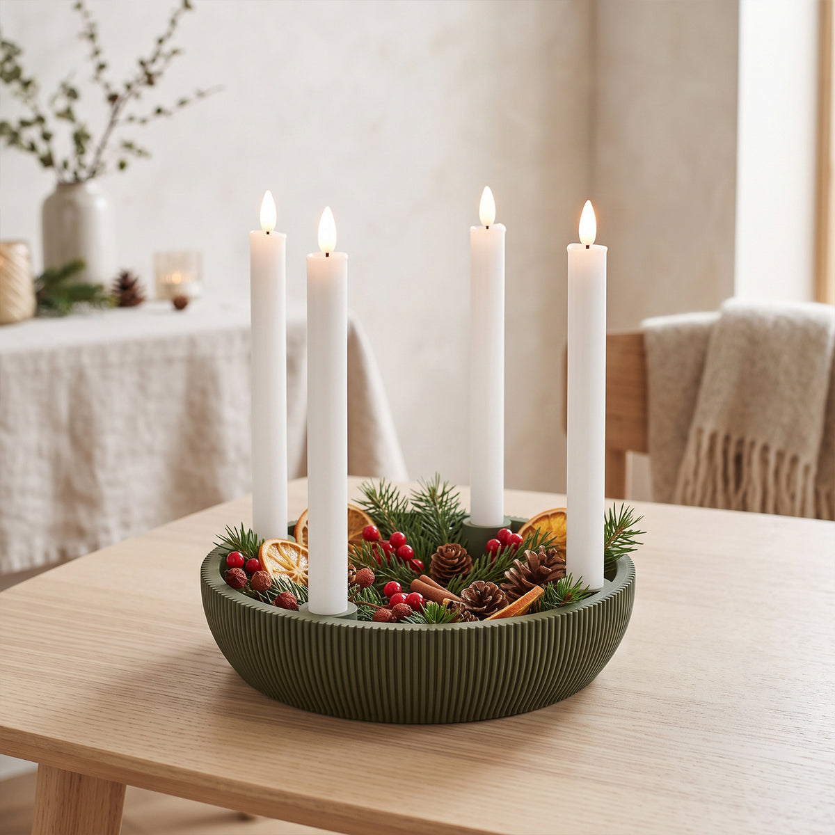 Adventsschale Skandi Adventskranz modern Dekoschale Kerzenhalter LED Weihnachtsdeko