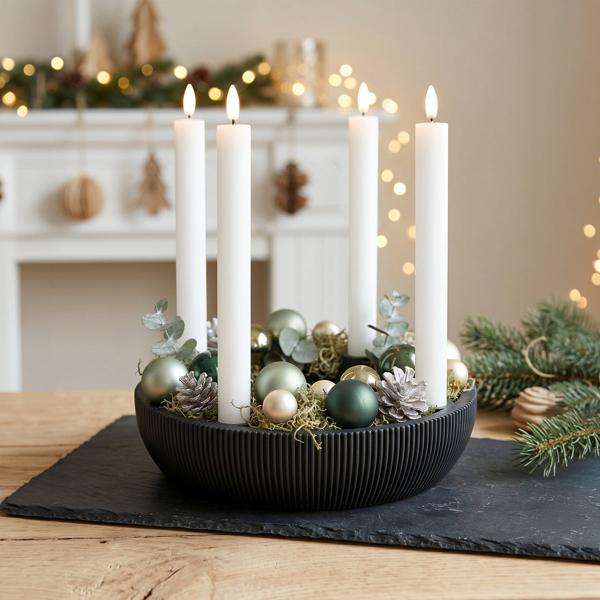 Adventsschale Skandi Adventskranz modern Dekoschale Kerzenhalter LED Weihnachtsdeko