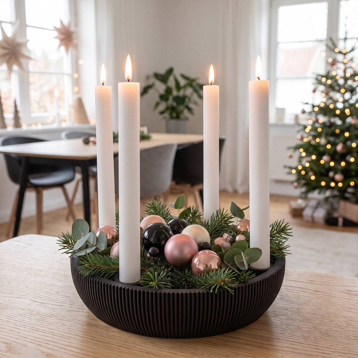 Adventsschale Skandi Adventskranz modern Dekoschale Kerzenhalter LED Weihnachtsdeko