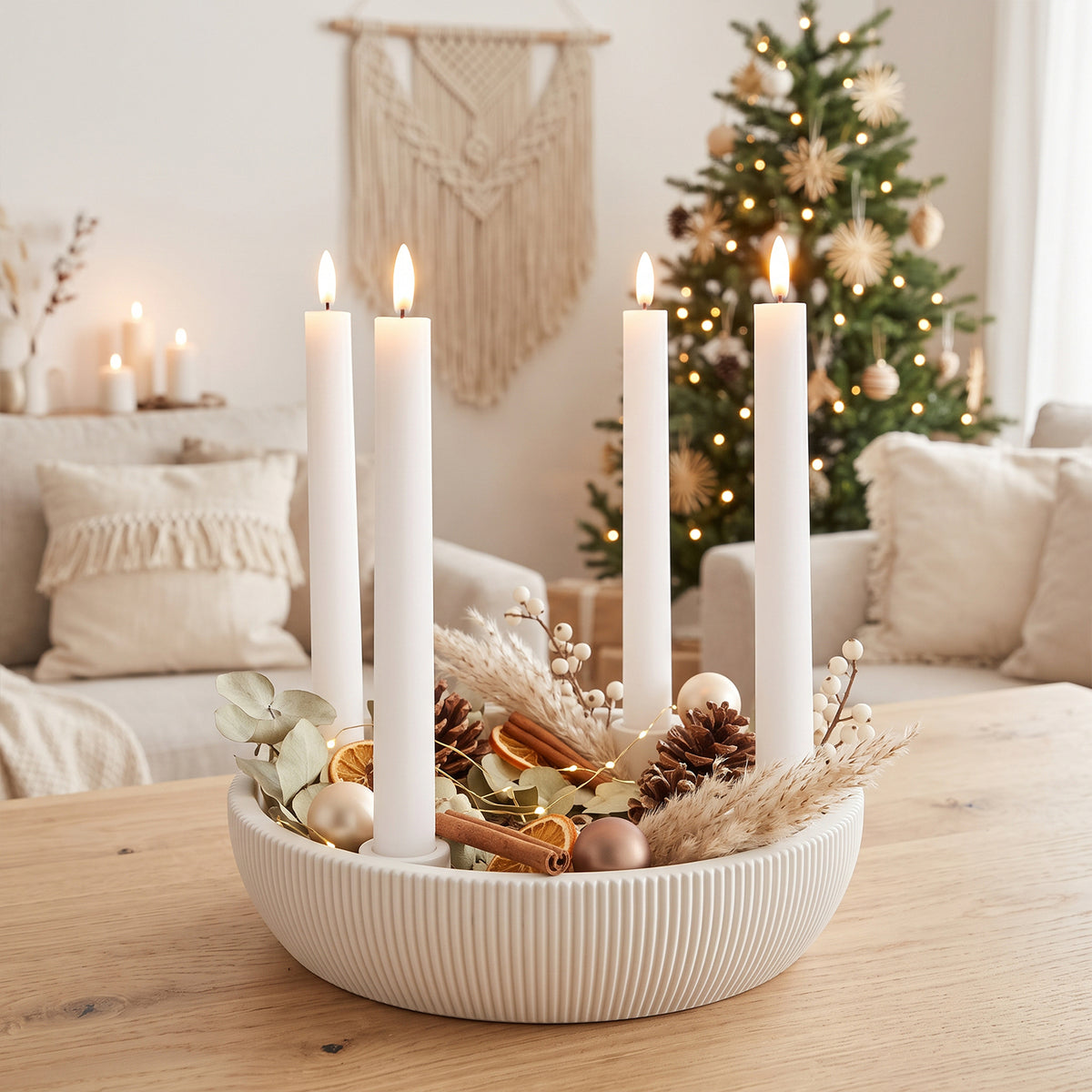 Adventsschale Skandi Adventskranz modern Dekoschale Kerzenhalter LED Weihnachtsdeko