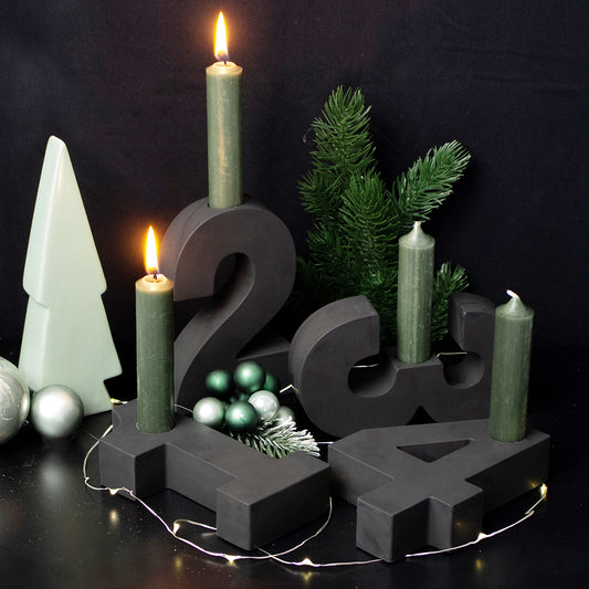 Adventszahlen Adventskranz 1-4 Kerzenhalter Zahlen aus Gießbeton Weihnachtsdeko Advent schwarz - Grün