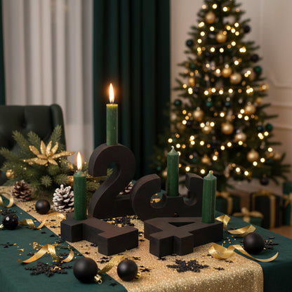 Adventszahlen Adventskranz 1-4 Kerzenhalter Zahlen aus Gießbeton Weihnachtsdeko Advent schwarz - Grün