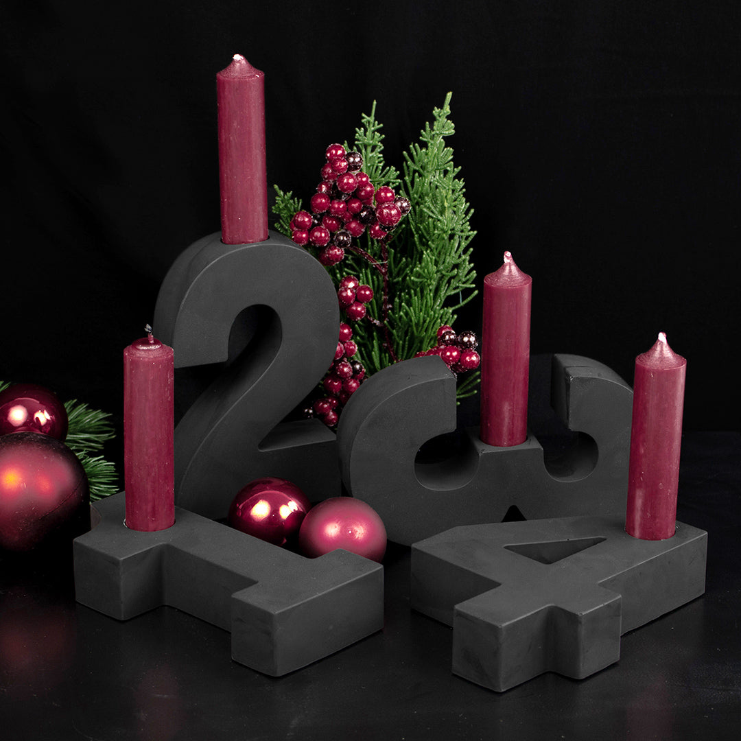 Adventszahlen Adventskranz 1-4 Kerzenhalter Zahlen aus Gießbeton Weihnachtsdeko Advent schwarz - Rot