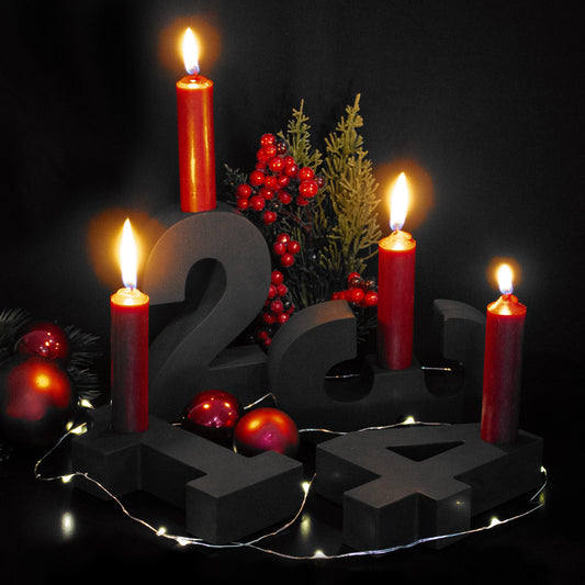 Adventszahlen Adventskranz 1-4 Kerzenhalter Zahlen aus Gießbeton Weihnachtsdeko Advent schwarz - Rot