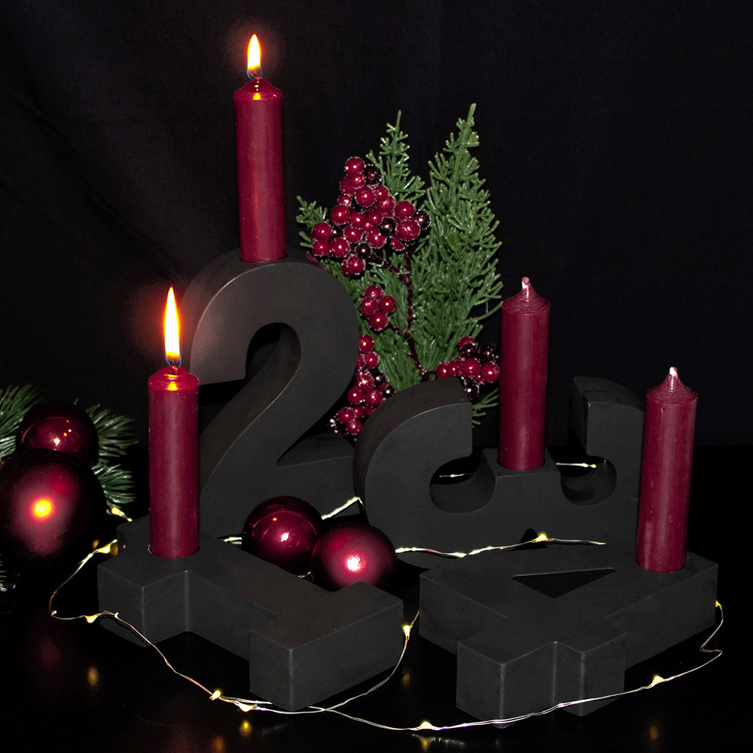 Adventszahlen Adventskranz 1-4 Kerzenhalter Zahlen aus Gießbeton Weihnachtsdeko Advent schwarz - Rot