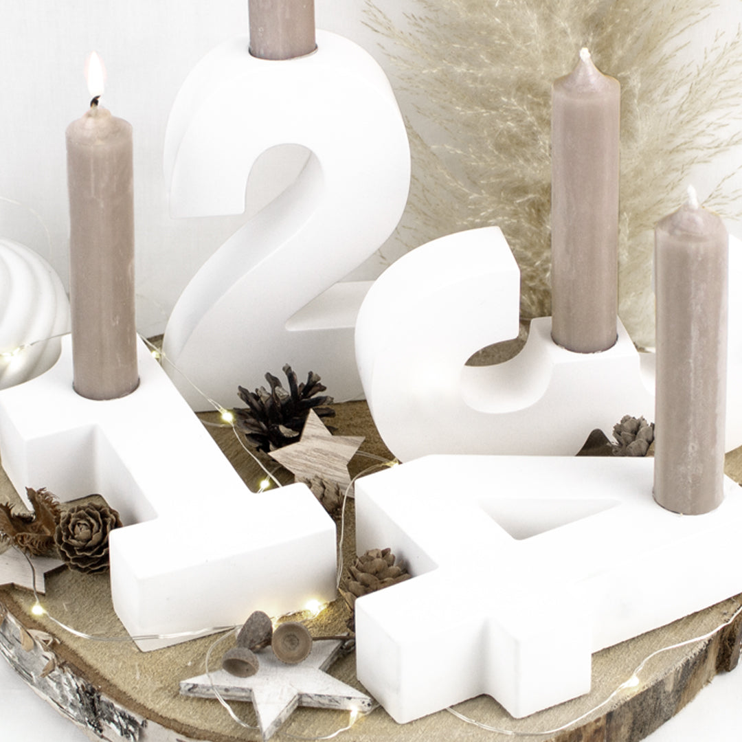 Adventszahlen Adventskranz 1-4 Kerzenhalter Zahlen aus Gießbeton Weihnachtsdeko Advent weiß - Boho