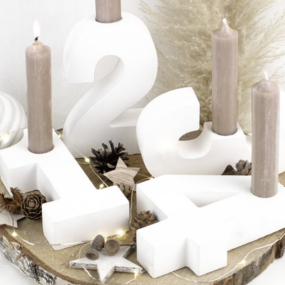 Adventszahlen Adventskranz 1-4 Kerzenhalter Zahlen aus Gießbeton Weihnachtsdeko Advent weiß - Boho