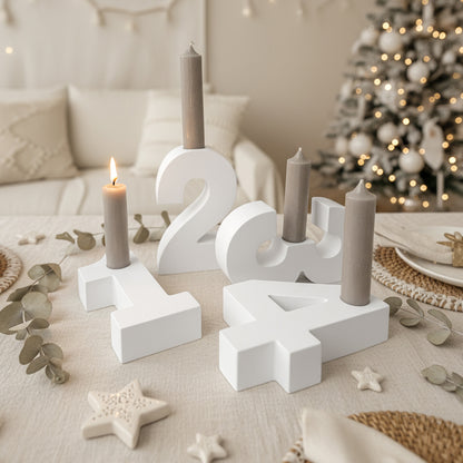 Adventszahlen Adventskranz 1-4 Kerzenhalter Zahlen aus Gießbeton Weihnachtsdeko Advent weiß - Boho