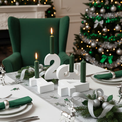 Adventszahlen Adventskranz 1-4 Kerzenhalter Zahlen aus Gießbeton Weihnachtsdeko Advent weiß - Grün
