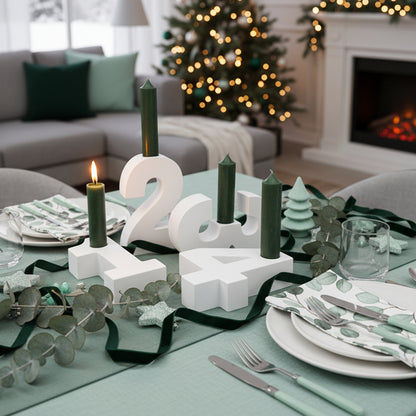 Adventszahlen Adventskranz 1-4 Kerzenhalter Zahlen aus Gießbeton Weihnachtsdeko Advent weiß - Grün