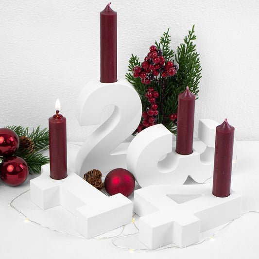 Adventszahlen Adventskranz 1-4 Kerzenhalter Zahlen aus Gießbeton Weihnachtsdeko Advent weiß - Rot