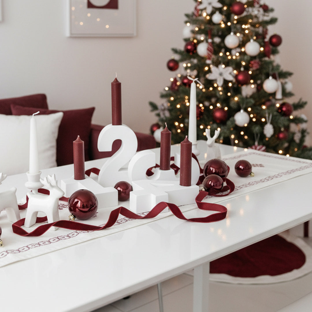 Adventszahlen Adventskranz 1-4 Kerzenhalter Zahlen aus Gießbeton Weihnachtsdeko Advent weiß - Rot