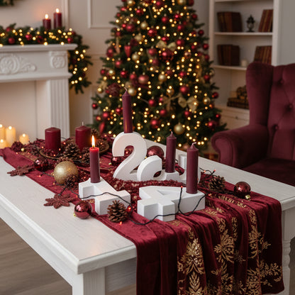 Adventszahlen Adventskranz 1-4 Kerzenhalter Zahlen aus Gießbeton Weihnachtsdeko Advent weiß - Rot