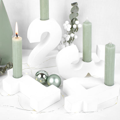 Adventszahlen Adventskranz 1-4 Kerzenhalter Zahlen aus Gießbeton Weihnachtsdeko Advent weiß - Salbei