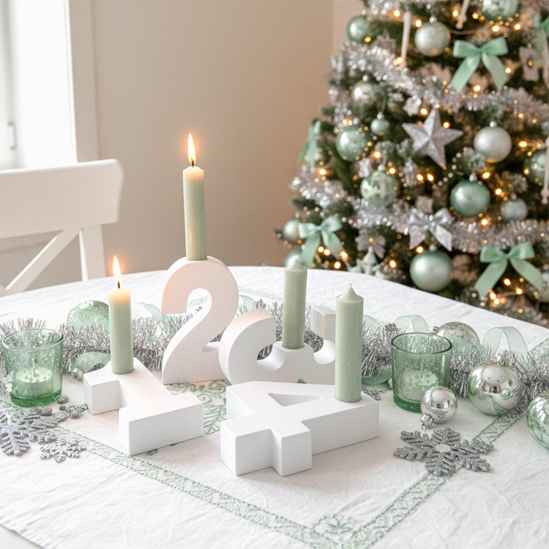 Adventszahlen Adventskranz 1-4 Kerzenhalter Zahlen aus Gießbeton Weihnachtsdeko Advent weiß - Salbei