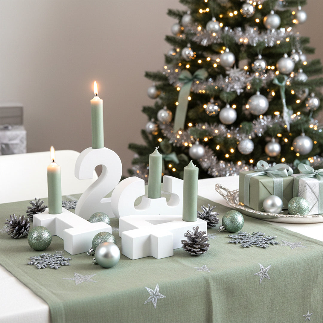 Adventszahlen Adventskranz 1-4 Kerzenhalter Zahlen aus Gießbeton Weihnachtsdeko Advent weiß - Salbei