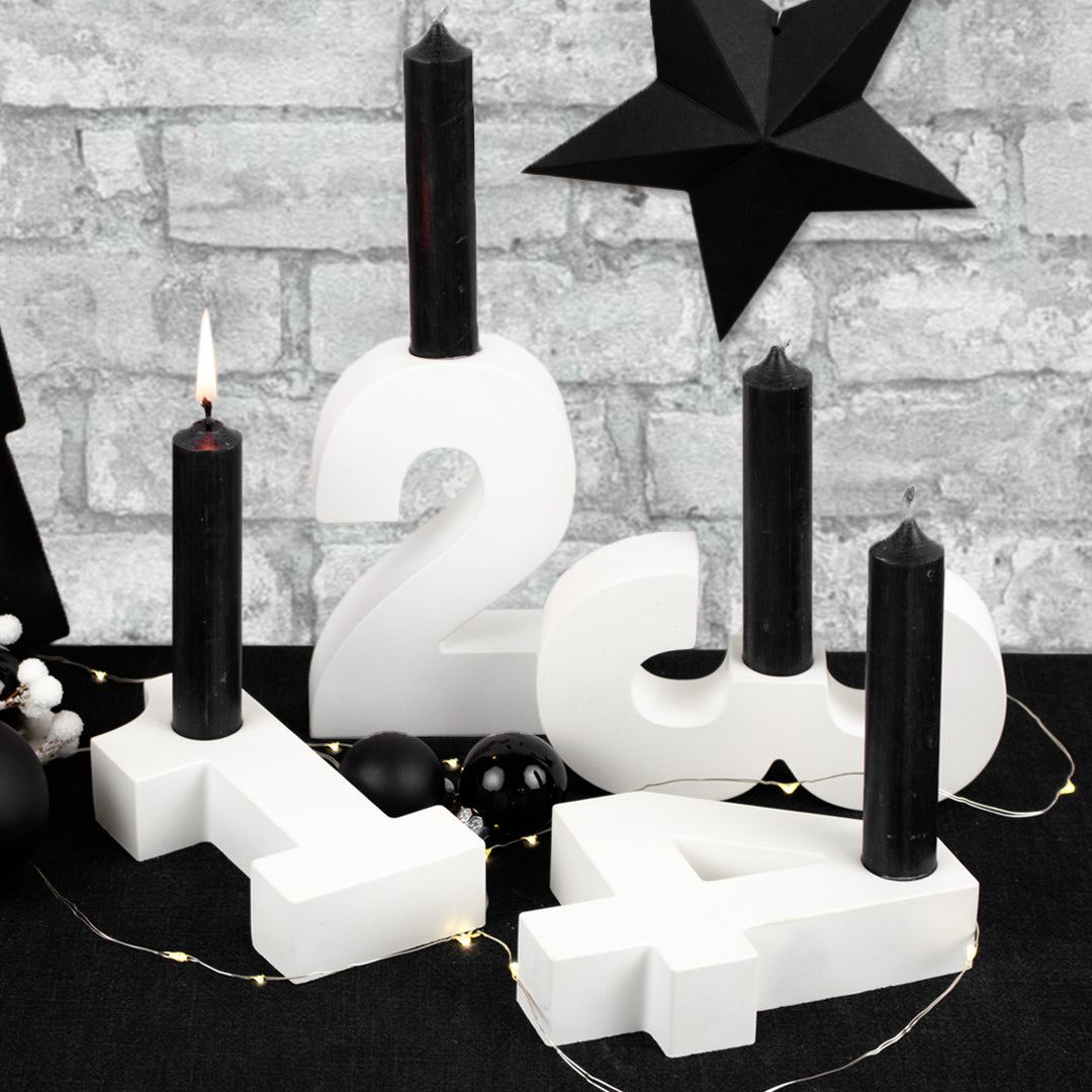 Adventszahlen Adventskranz 1-4 Kerzenhalter Zahlen aus Gießbeton Weihnachtsdeko Advent weiß - Schwarz