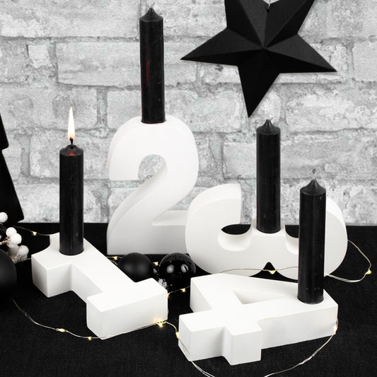 Adventszahlen Adventskranz 1-4 Kerzenhalter Zahlen aus Gießbeton Weihnachtsdeko Advent weiß - Schwarz