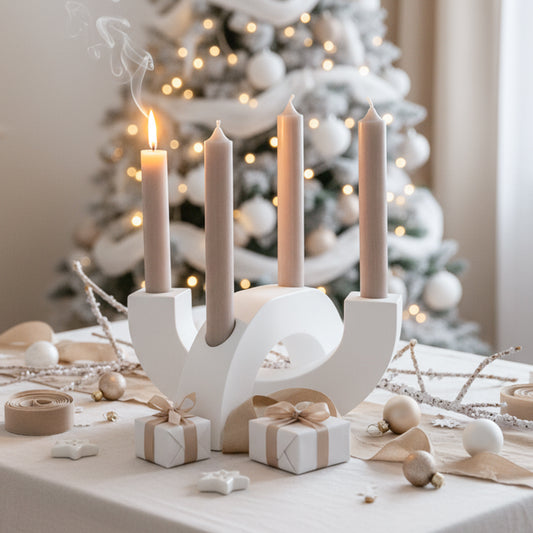 Adventskranz modern Kerzenhalter aus Gießbeton minimalistisch Weihnachtsdeko Halbkreis weiß Boho
