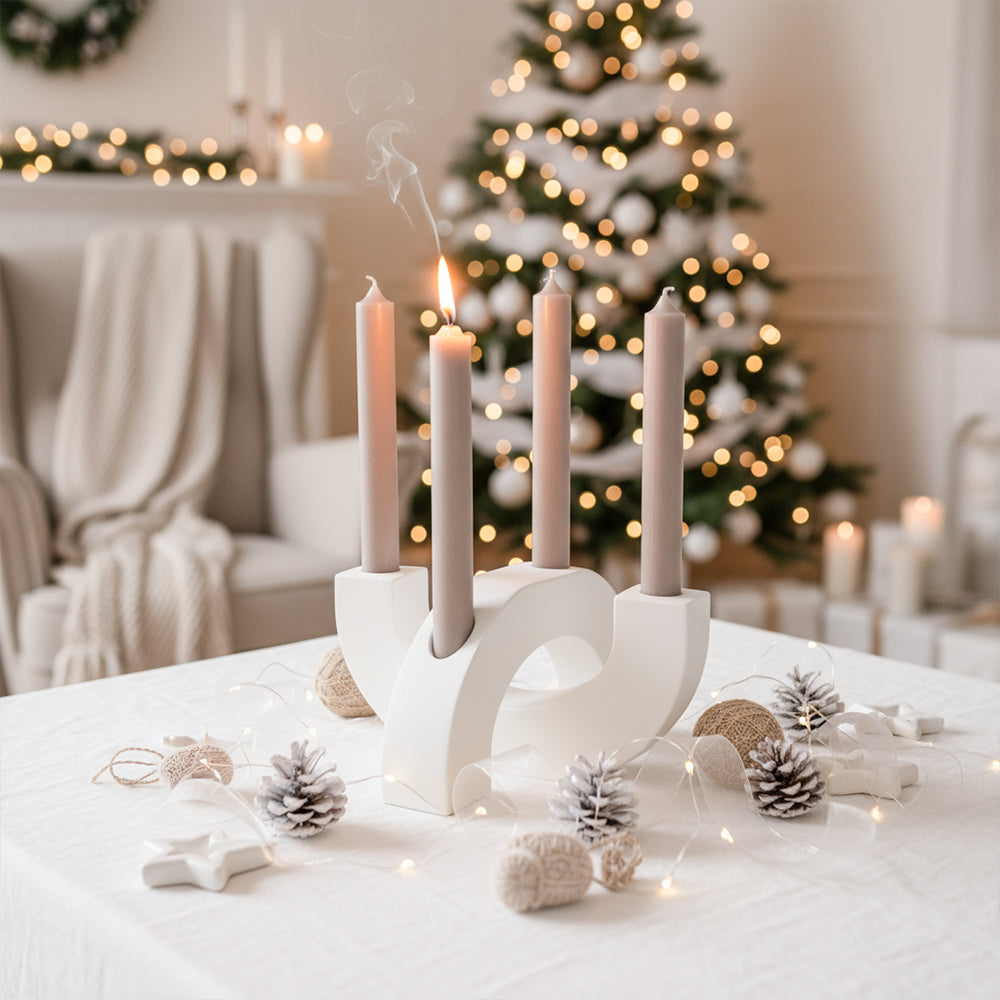 Adventskranz modern Kerzenhalter aus Gießbeton minimalistisch Weihnachtsdeko Halbkreis weiß Boho