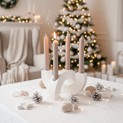 Adventskranz modern Kerzenhalter aus Gießbeton minimalistisch Weihnachtsdeko Halbkreis weiß Boho