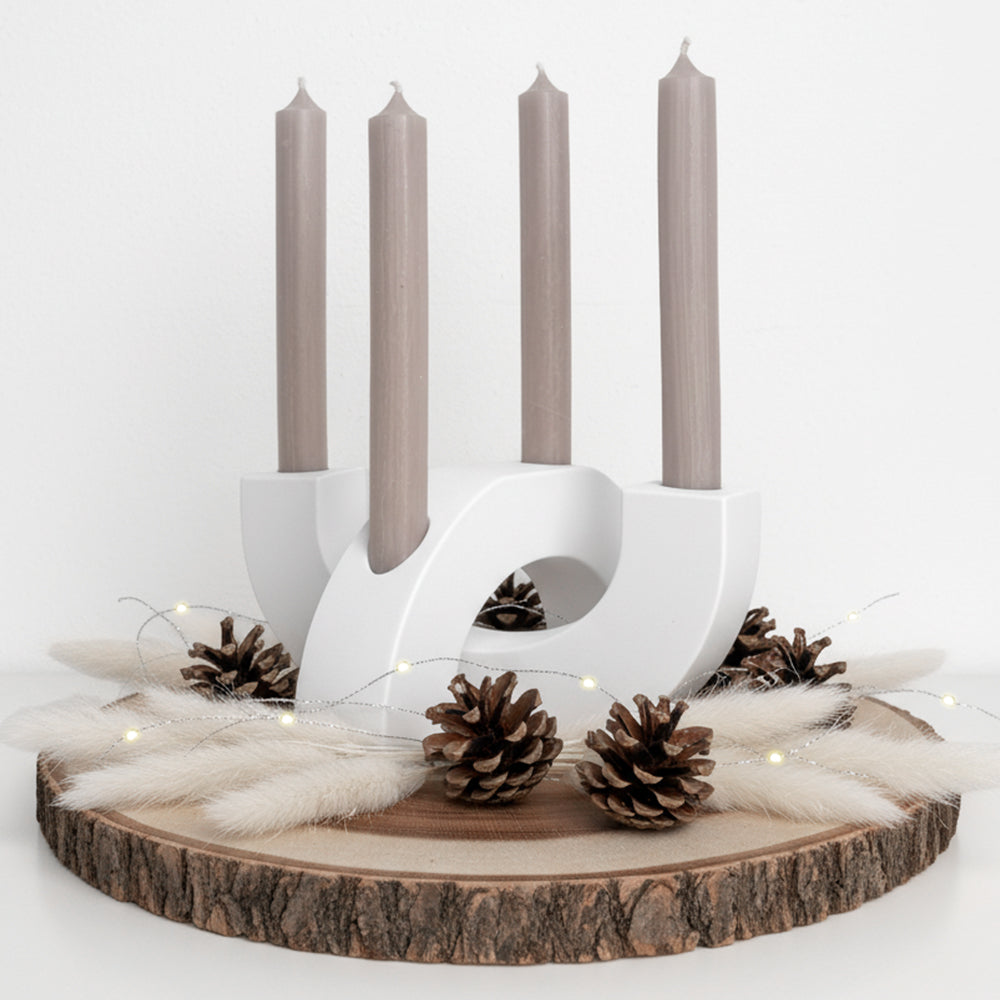 Adventskranz modern Kerzenhalter aus Gießbeton minimalistisch Weihnachtsdeko Halbkreis weiß Boho